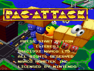 Pac-Attack title screen for Super Nintendo